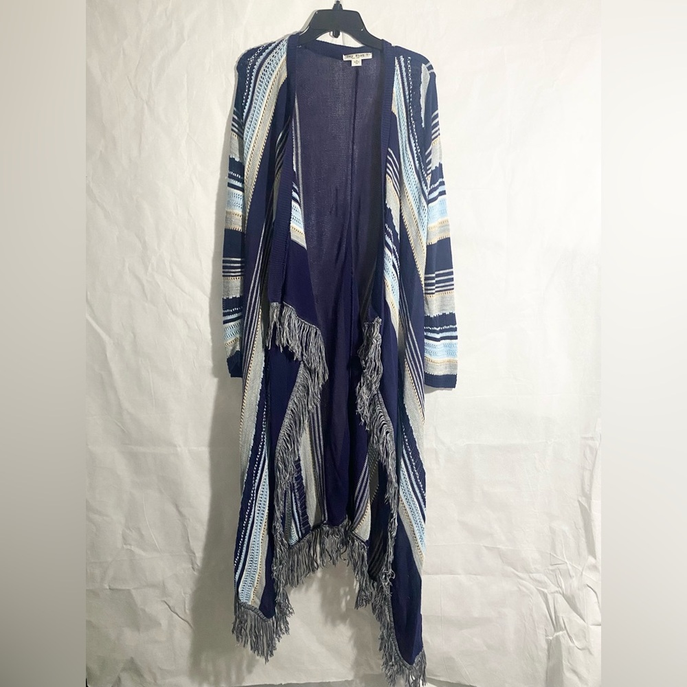 Say What? Boho Fringe Hem Open Front Long Cardigan